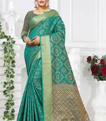 blue woven art silk saree with blouse