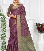 purple woven art silk saree with blouse