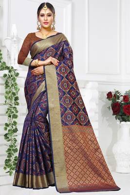blue woven art silk saree with blouse 1