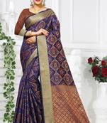 blue woven art silk saree with blouse