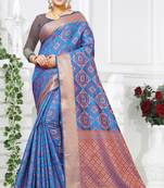 blue woven art silk saree with blouse