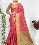 peach woven art silk saree with blouse