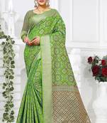 green woven art silk saree with blouse