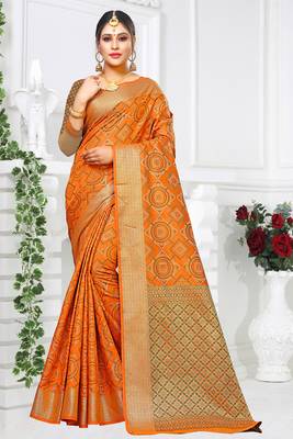 orange woven art silk saree with blouse 1