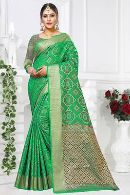 green woven art silk saree with blouse 1
