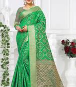 green woven art silk saree with blouse