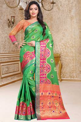 green woven art_silk saree with blouse 1