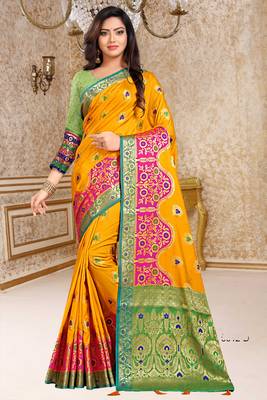 yellow woven art_silk saree with blouse 1