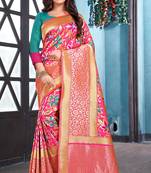 pink woven art silk saree with blouse
