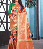 peach woven art silk saree with blouse