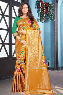orange woven art silk saree with blouse 1