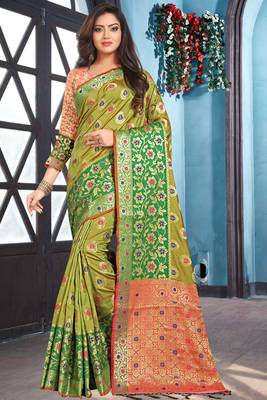 green woven art_silk saree with blouse 1