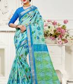 blue printed cotton saree with blouse