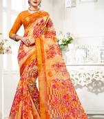 orange printed cotton saree with blouse