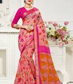peach printed cotton saree with blouse