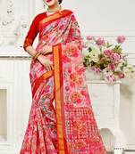 red printed cotton saree with blouse