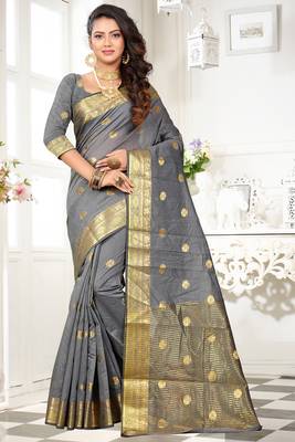 Grey woven cotton saree with blouse 1