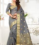 Grey woven cotton saree with blouse