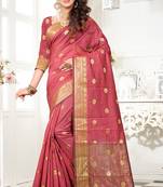 peach woven cotton saree with blouse