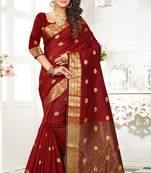 maroon woven cotton saree with blouse