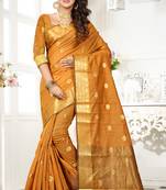 yellow woven cotton saree with blouse
