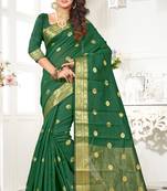 green woven cotton saree with blouse