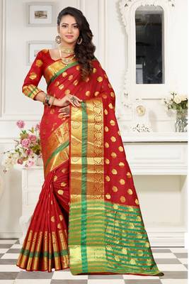 red woven art silk saree with blouse 1