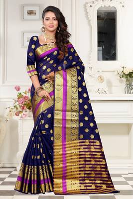 blue woven art silk saree with blouse 1