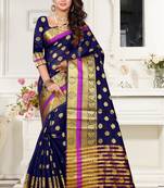blue woven art silk saree with blouse