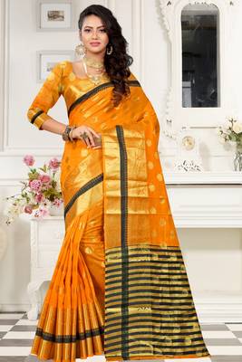 yellow woven art silk saree with blouse 1