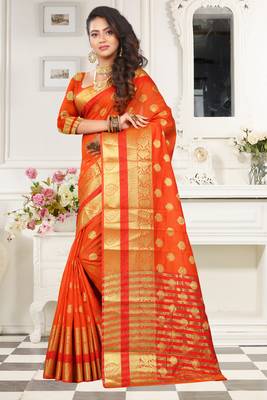 orange woven art silk saree with blouse 1
