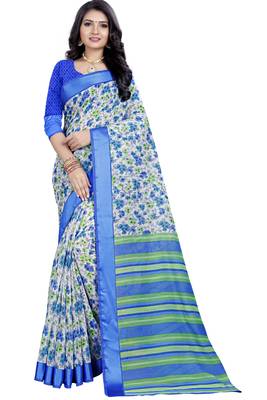 multicolor printed linen saree with blouse 1