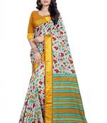 multicolor printed linen saree with blouse