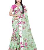 green printed linen saree with blouse