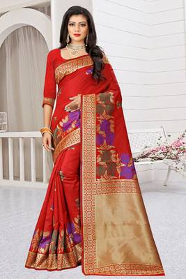red woven art silk saree with blouse 1