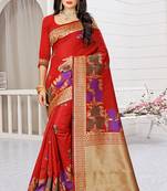red woven art silk saree with blouse