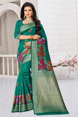 green woven art silk saree with blouse 1