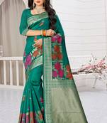 green woven art silk saree with blouse