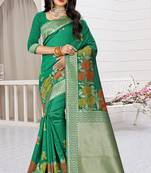 green woven art silk saree with blouse