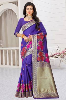 blue woven art silk saree with blouse 1