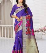 blue woven art silk saree with blouse