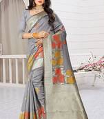 grey woven art silk saree with blouse