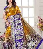 musturd woven art silk saree with blouse