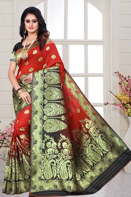 red woven art silk saree with blouse 1