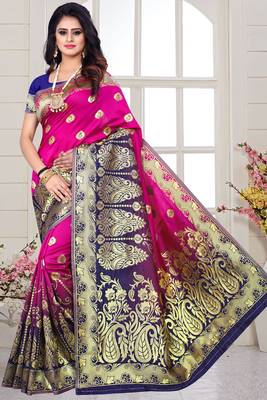pink woven art silk saree with blouse 1