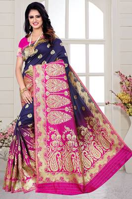 blue woven art silk saree with blouse 1