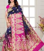 blue woven art silk saree with blouse