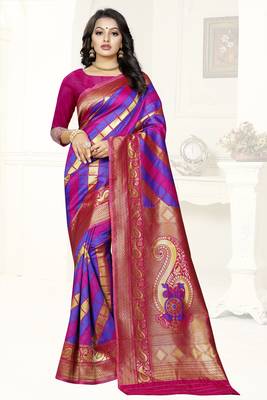 multicolor woven art silk saree with blouse 1