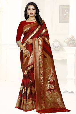 multicolor woven art silk saree with blouse 1