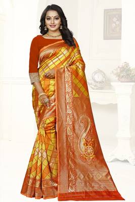 yellow woven art silk saree with blouse 1
